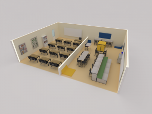 Vergleich traditioneller Klassenraum flexible Möblierung